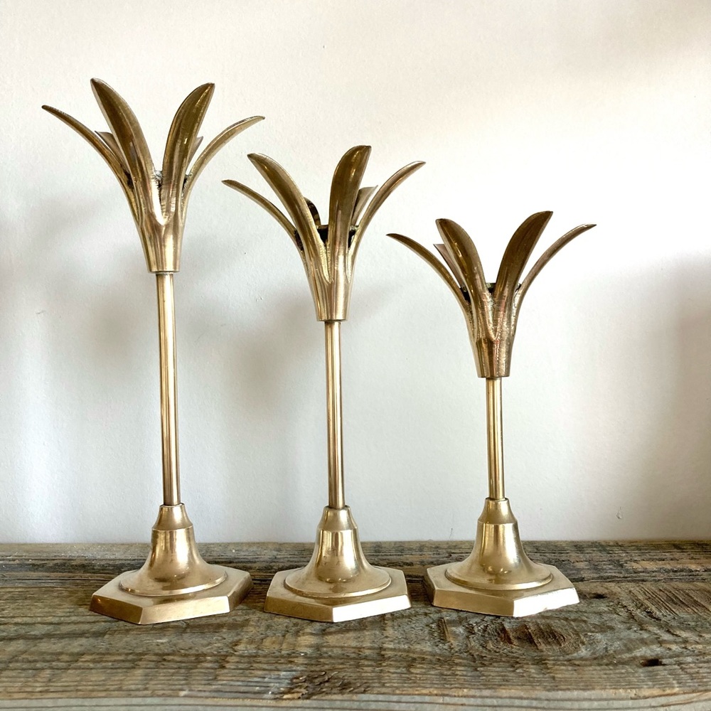 MCM brass candlestick set of 3 - Picture 1 of 4